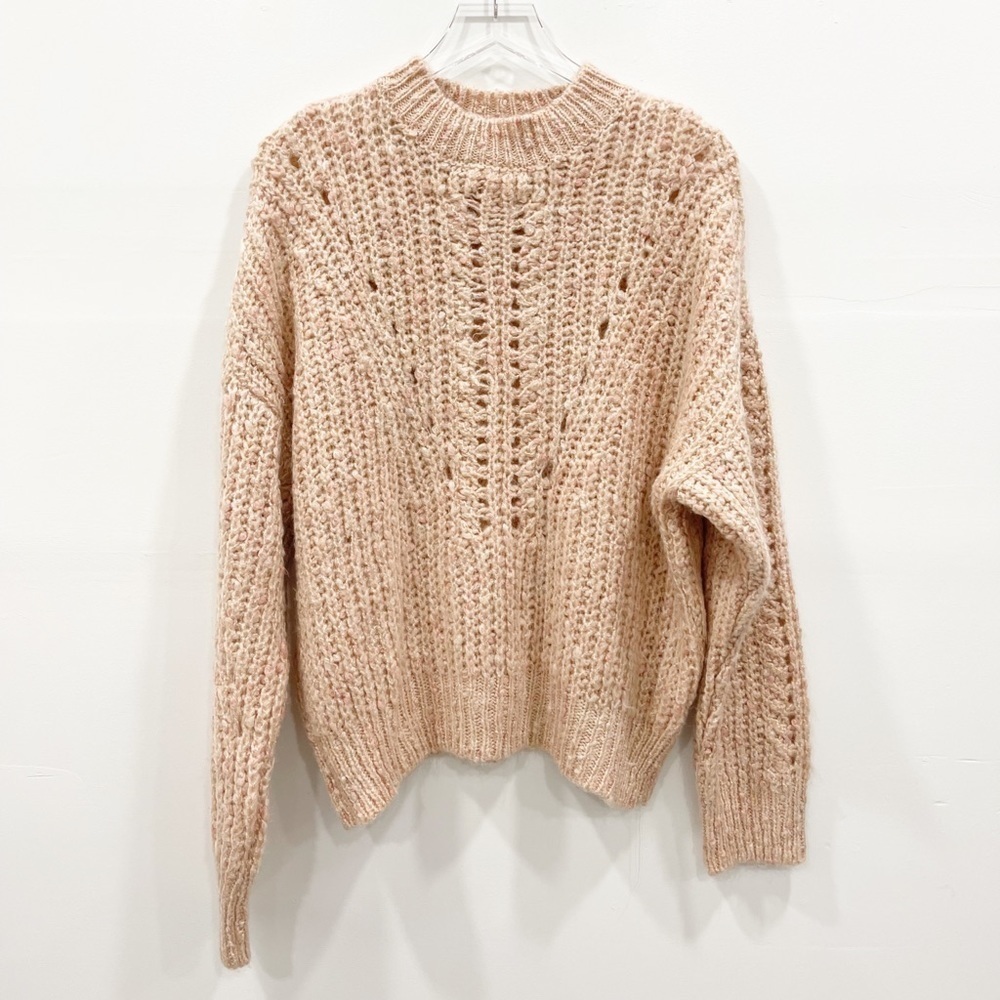 Topshop Pink Textured Pointelle Knit Sweater Chunky Knit Size 12 Oversized